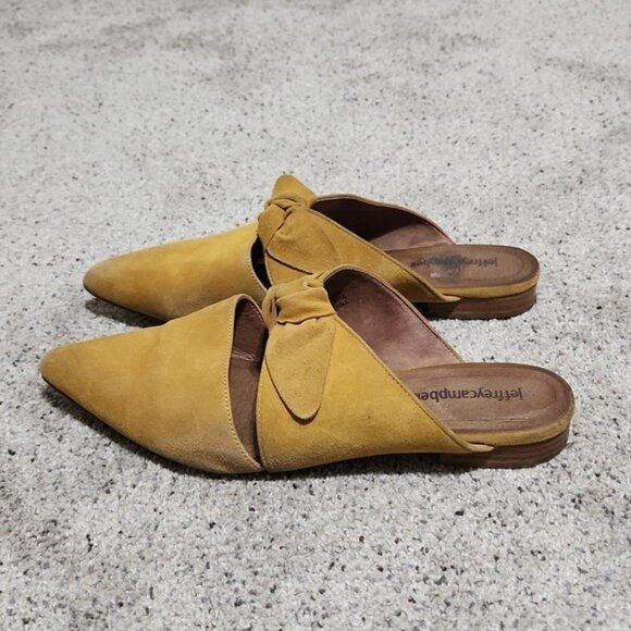 Jeffrey Campbell Suede Charlin Bow Pointy Toe Flat Mule Mustard Yellow Size 8 - Picture 3 of 12